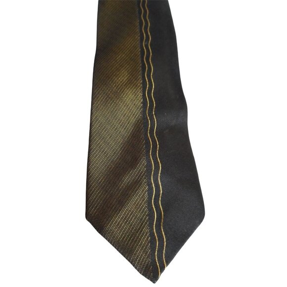 Vintage Abstract pattern Gold on Black tie necktie 1930s-1950s - Picture 2 of 3